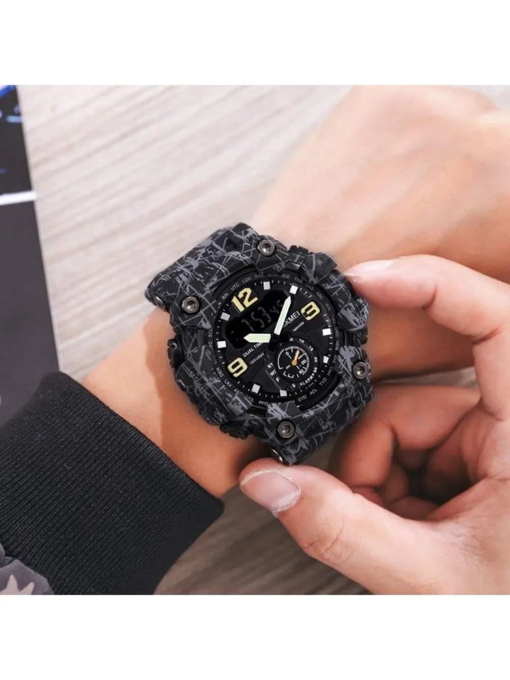 Men Black&Grey Analog Quartz S-Shock Waterproof Outdoor Sports LED Digital Watch
